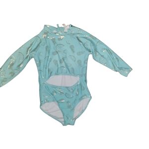 Limited Too Aqua and Silver Kids Swim One Piece Rashguard